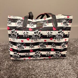 Dooney & Bourke Black and White Tote with Red Accents